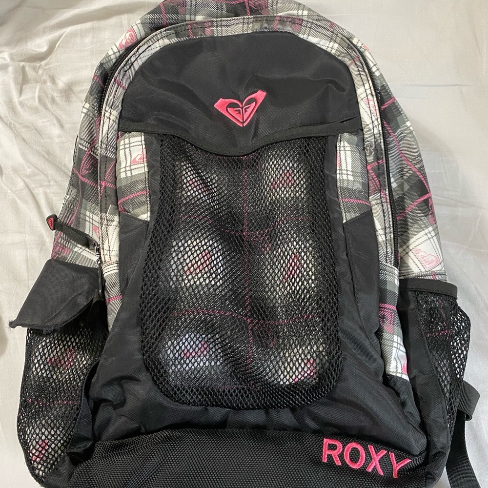 Roxy Black/ White/ Pink Plaid Backpack